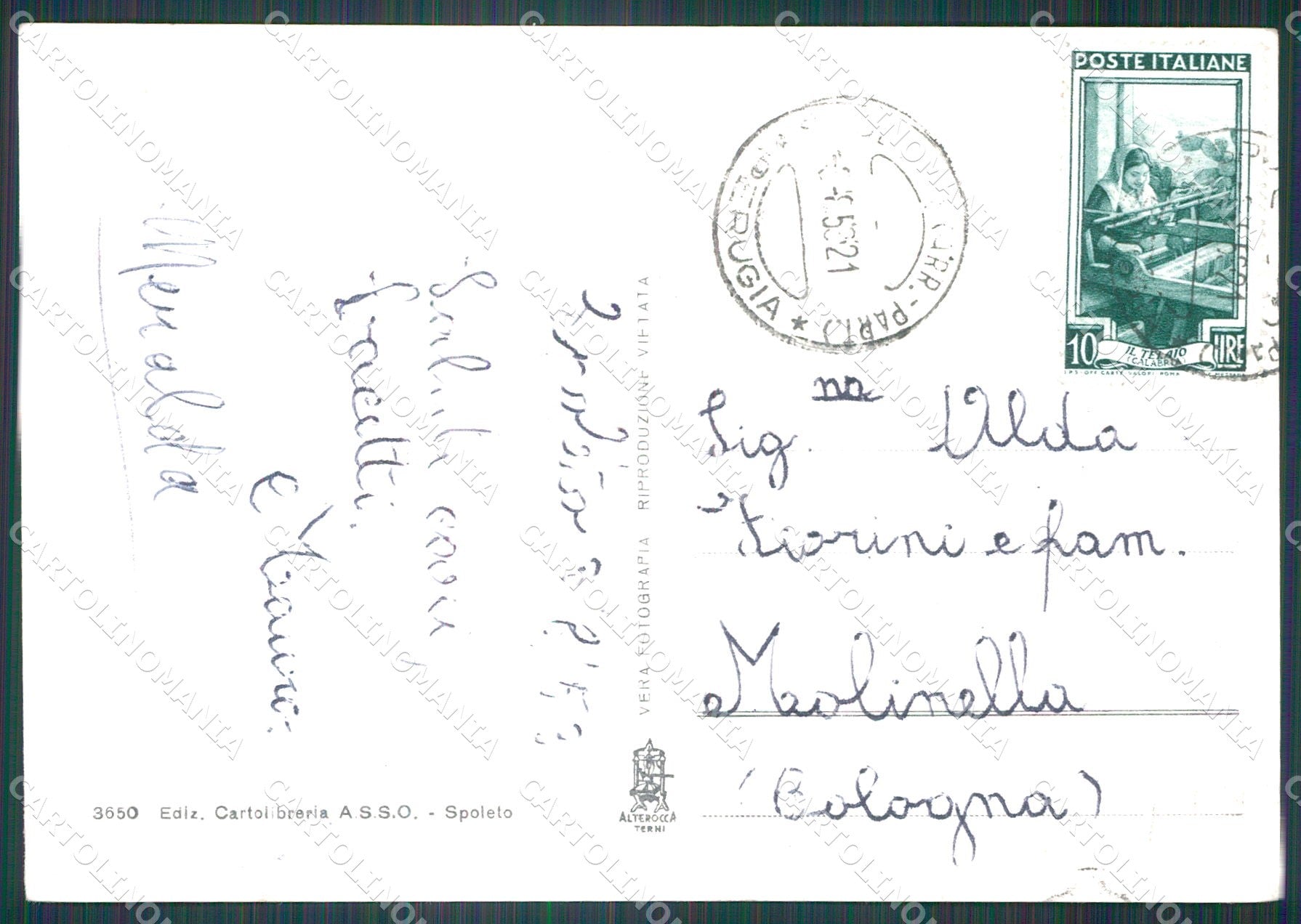 Perugia Spoleto Fonti del Clitunno PIEGATA FG Foto cartolina KB4852 – retro