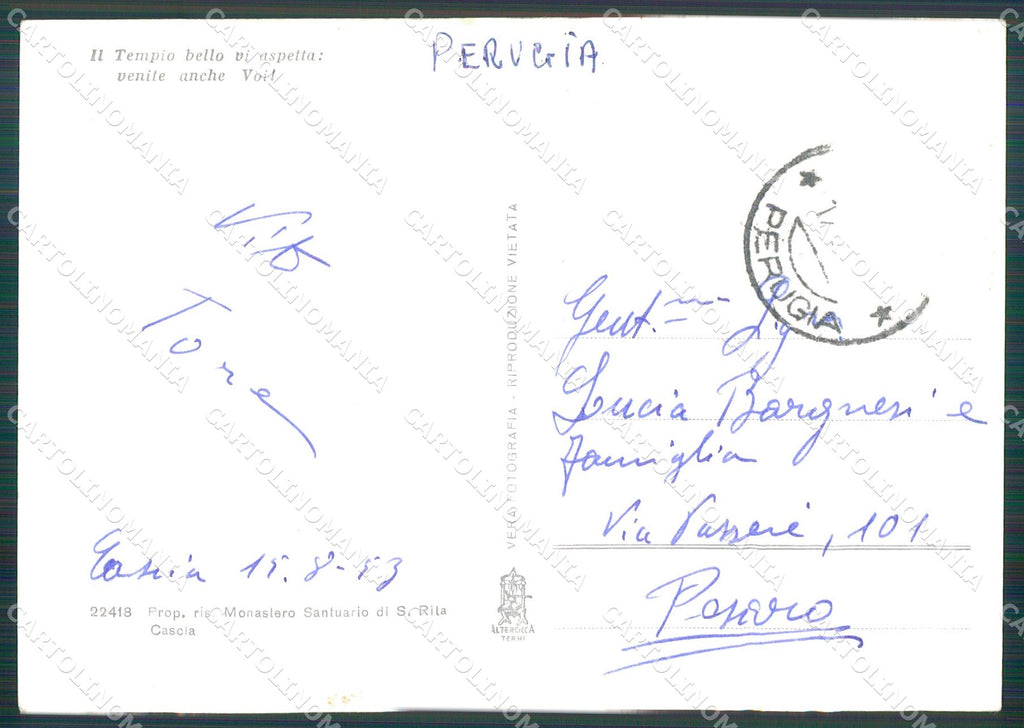 Perugia Cascia Tempio Santa Rita FG Foto cartolina KB4934 – retro