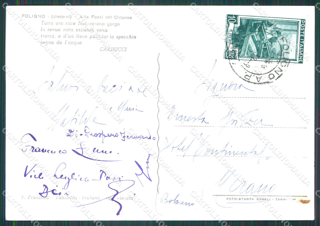 Perugia Campello Fonti del Clitunno Carducci FG Foto cartolina KB4981 – retro