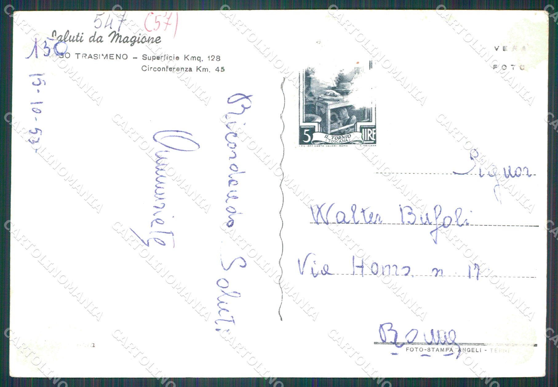 Perugia Tuoro Isola Maggiore Lago Trasimeno COLLA FG Foto cartolina KB5000 – retro