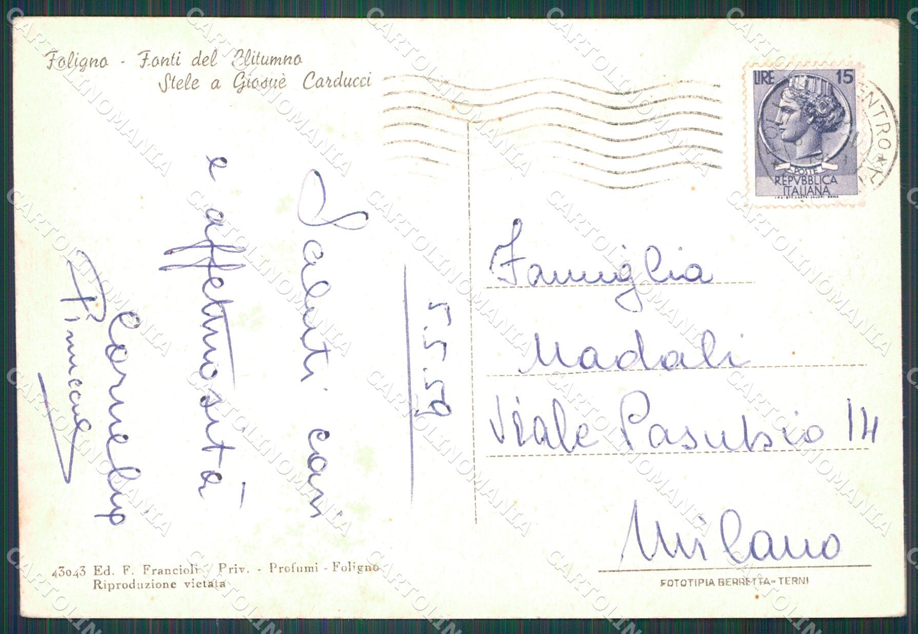 Perugia Foligno Tuoro Fonti di Clitunno FG cartolina KB5017 – retro