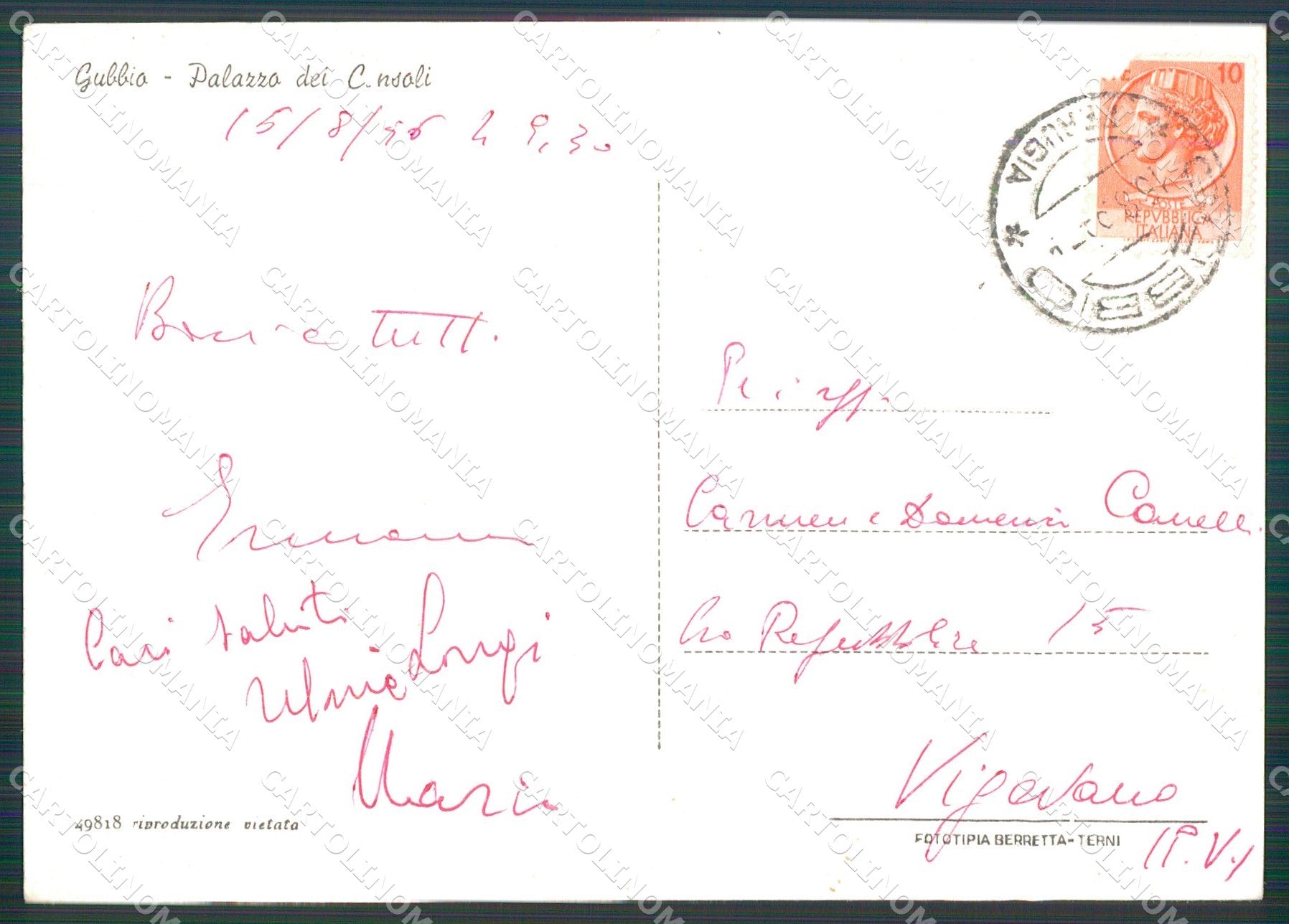 Perugia Gubbio Palazzo Consoli FG cartolina KB5030 – retro