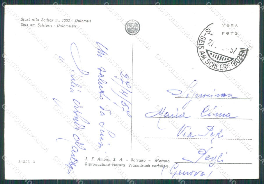 Bolzano Castelrotto Siusi allo Sciliar FG Foto cartolina KB5119 – retro