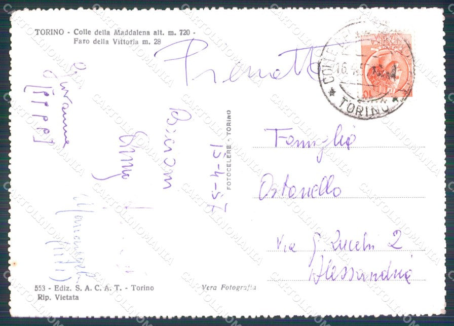 Torino Città Faro della Vittoria FG Foto cartolina KB5251 – retro