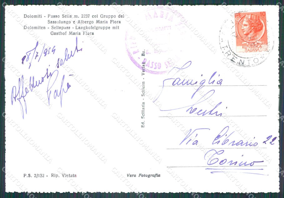 Trento Passo Sella Rifugio Maria Flora Sassolungo FG Foto cartolina KB5324 – retro