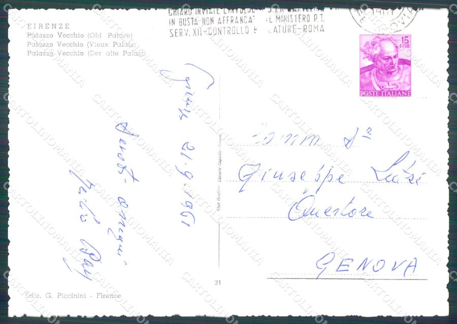 Firenze Città Palazzo Vecchio FG Foto cartolina KB5368 – retro