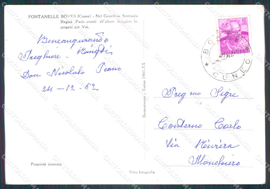 Cuneo Fontanelle Boves Santuario PIEGHINA FG Foto cartolina KB5417 – retro