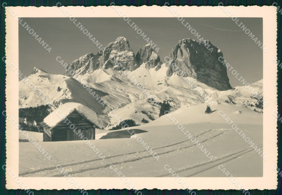 Bolzano Monguelfo Sassolungo dal Pordoi PIEGHINA FG Foto cartolina KB5419 – fronte