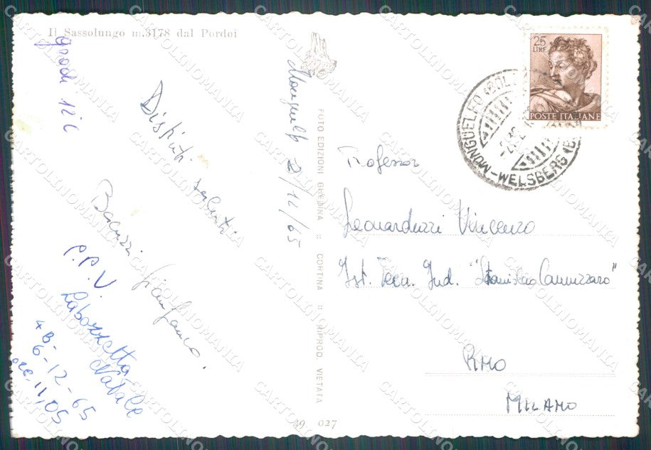 Bolzano Monguelfo Sassolungo dal Pordoi PIEGHINA FG Foto cartolina KB5419 – retro