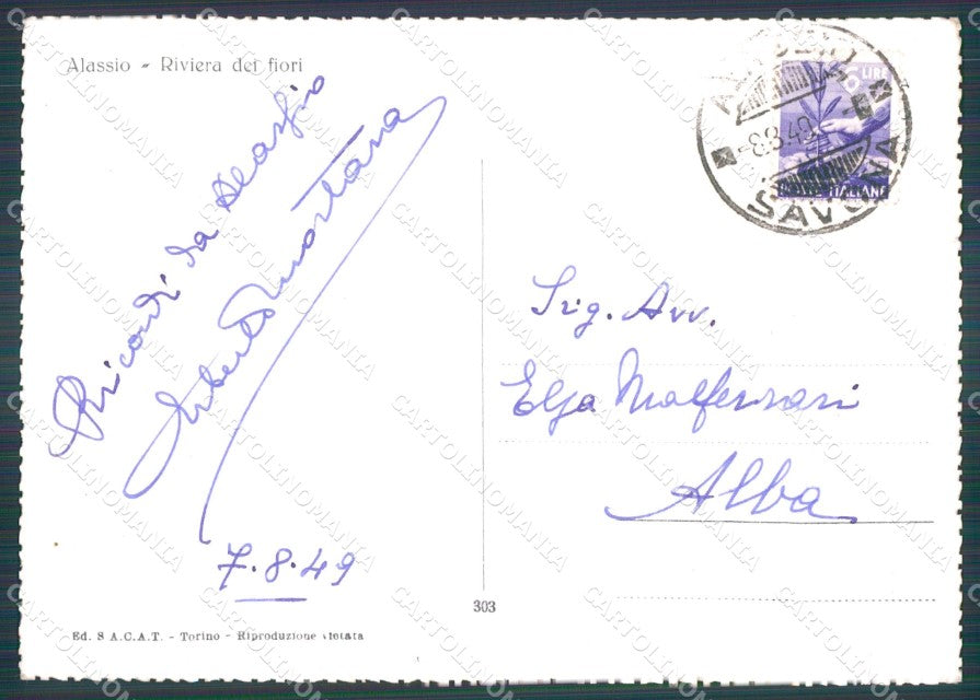 Savona Alassio STRAPPINI FG Foto cartolina KB5427 – retro