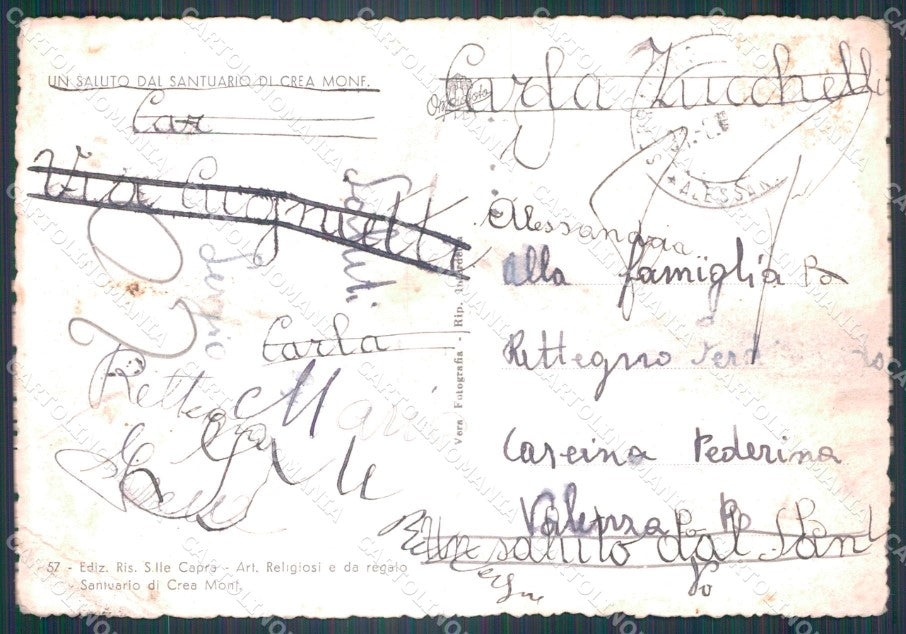 Alessandria Crea Santurio di PIEGHE FG Foto cartolina KB5468 – retro