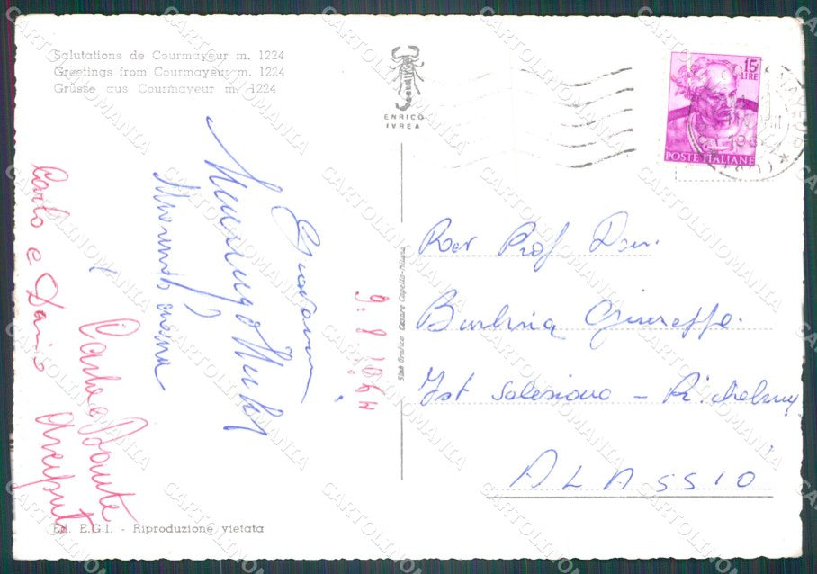 Aosta Courmayeur Saluti da FG Foto cartolina KB5523 – retro
