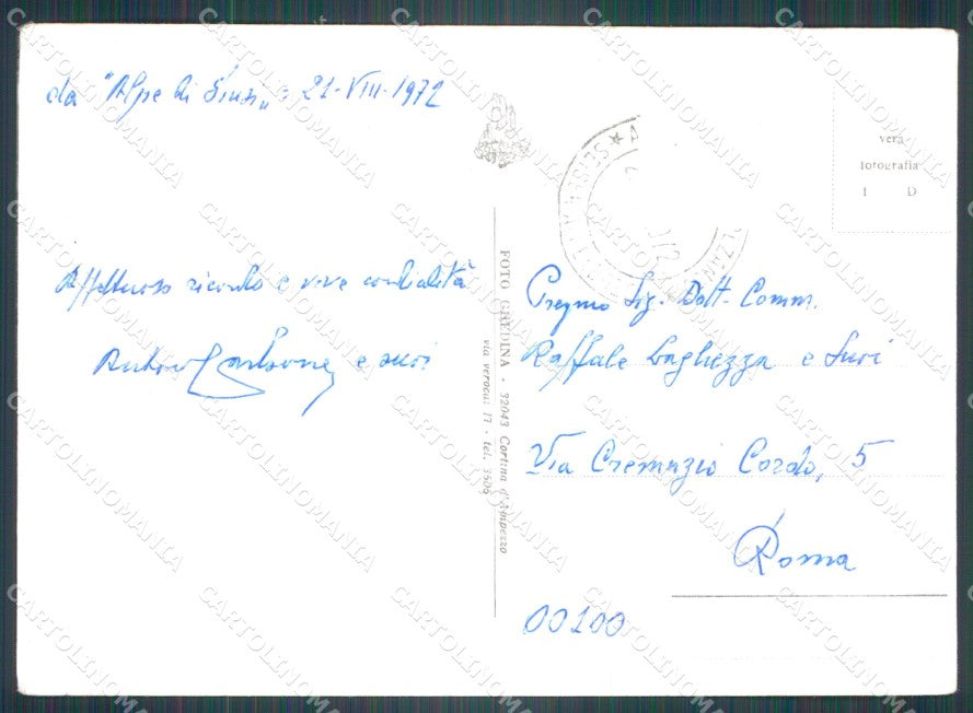 Bolzano Castelrotto Alpe di Siusi Sassolungo PIEGHE FG Foto cartolina KB5532 – retro