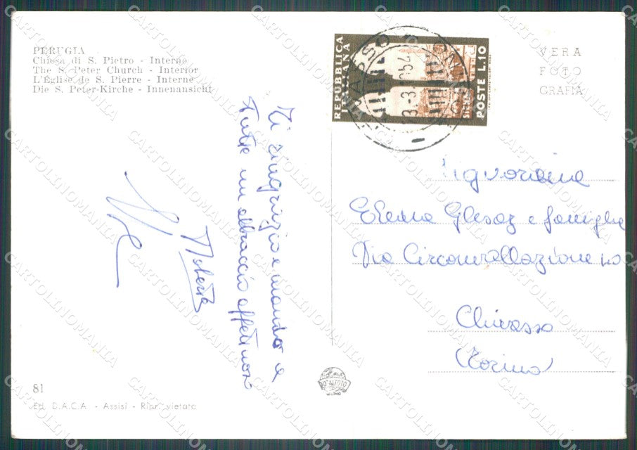 Perugia Città Chiesa San Pietro FG Foto cartolina KB5552 – retro