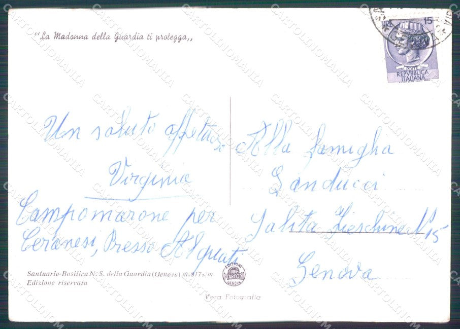 Genova Santuario Guardia PIEGATA FG Foto cartolina KB5614 – retro