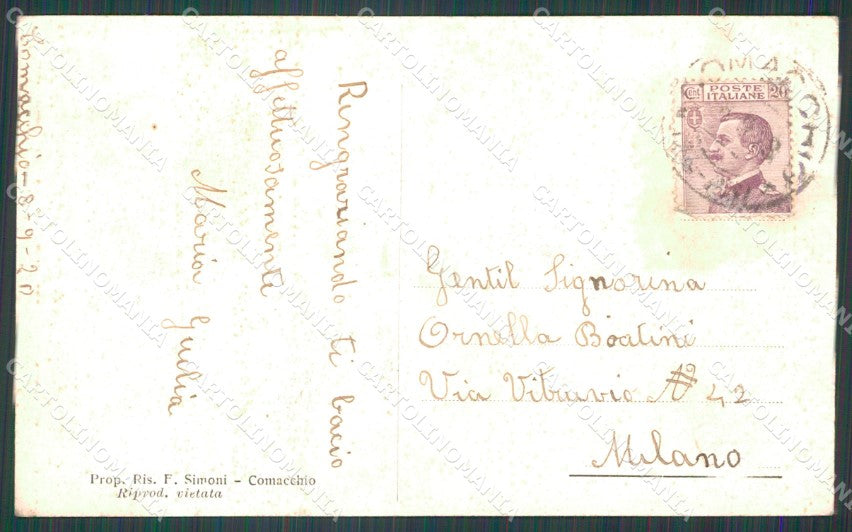 Ferrara Comacchio Barche RIFILATA cartolina KF0040 – retro