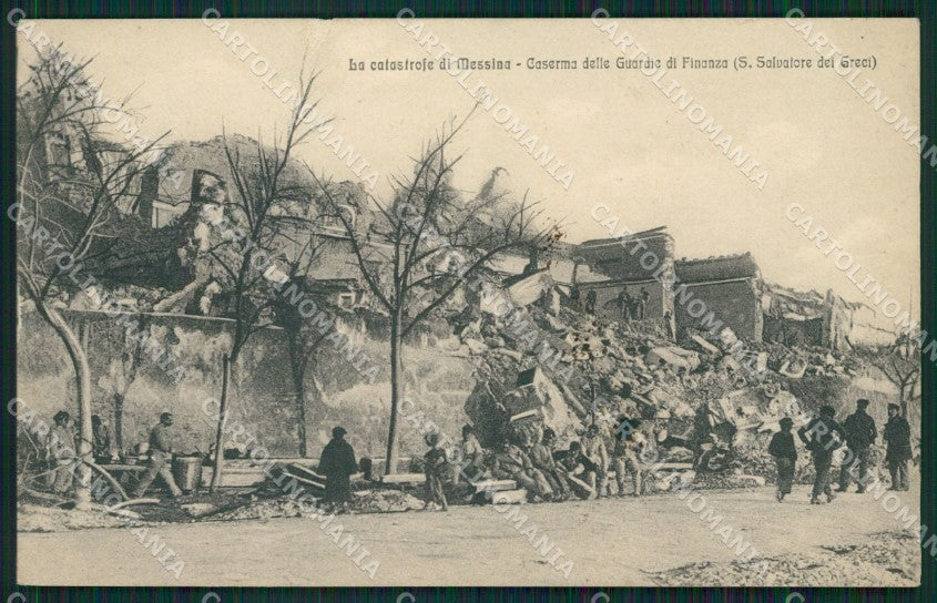 Messina Città Caserma GdF Finanza Terremoto ABRASA RIFILATA cartolina KF0108 – fronte