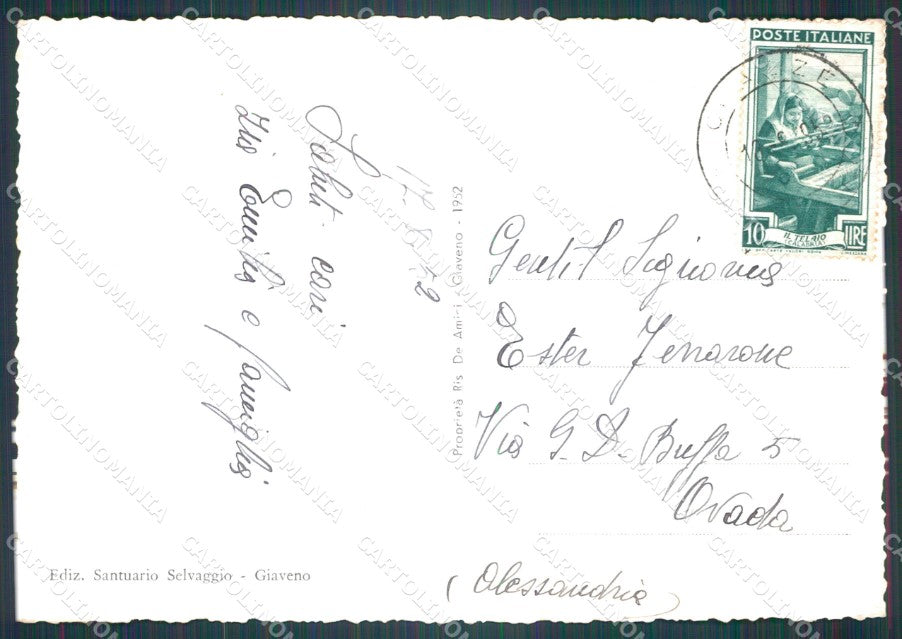 Torino Giaveno Selvaggio Santuario Foto FG cartolina KF1558 – retro