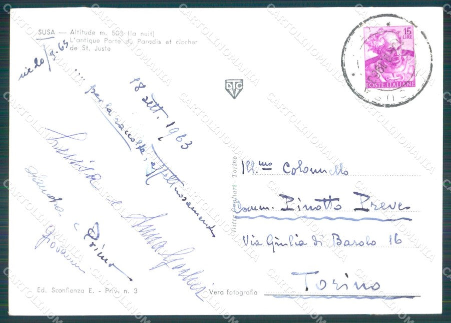Torino Susa Porta Paradiso Campanile San Giusto Foto FG cartolina KF1571 – retro
