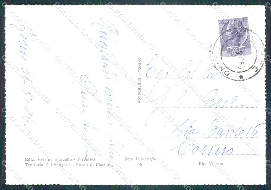 Torino Coazze Forno di Alta Val Sangone Mappa Foto FG cartolina KF1572 – retro