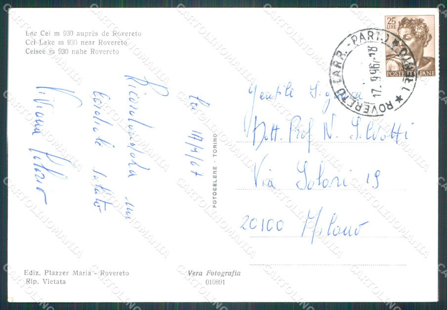 Trento Rovereto Lago di Cei Foto FG cartolina KF1639 – retro
