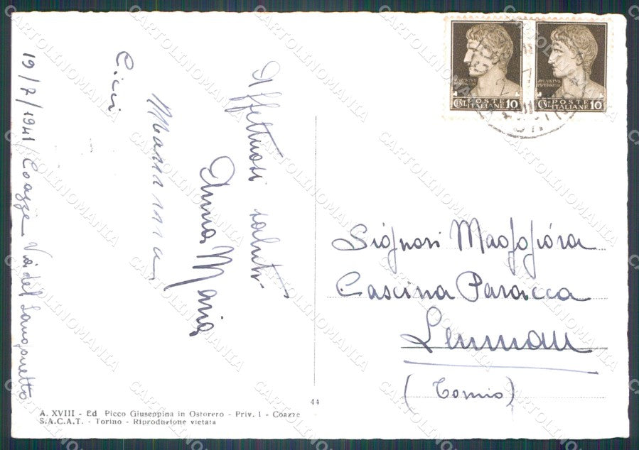 Torino Coazze Selvaggio Foto FG cartolina KF1679 – retro