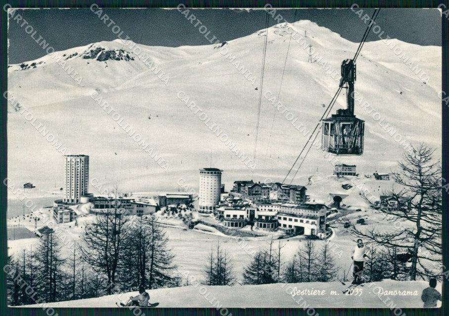 Torino Sestrieres Funivia Nevicata Sci Foto FG cartolina KF1685 – fronte