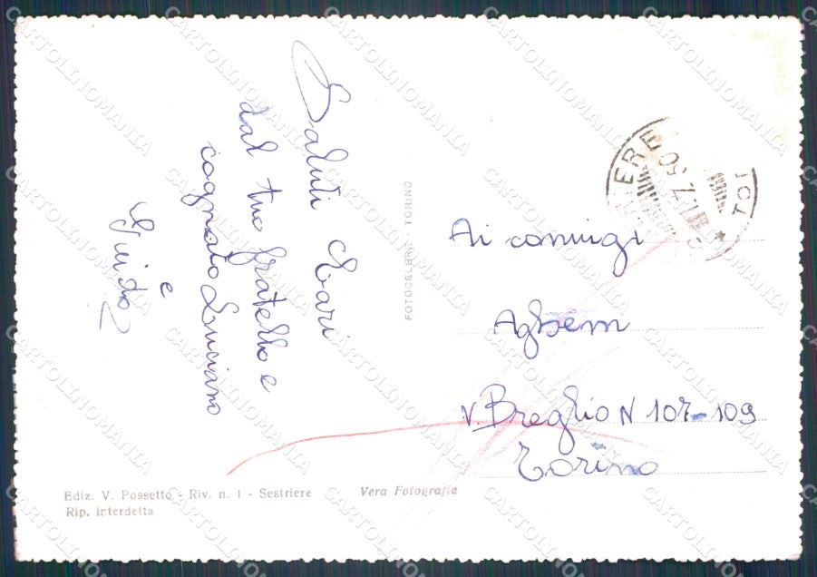 Torino Sestrieres Nevicata PIEGATA Foto FG cartolina KF1725 – retro