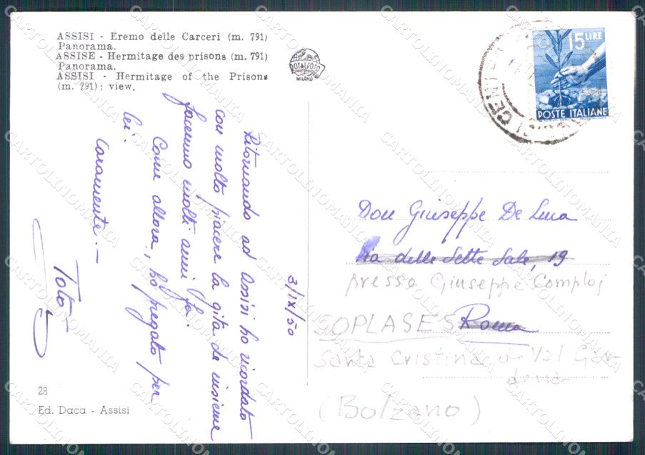 Perugia Assisi Eremo delle Carceri PIEGHINE Foto FG cartolina KF1776 – retro