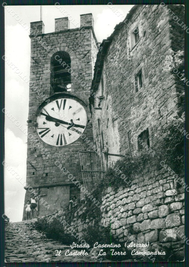 Arezzo Strada Casentino Castello Torre Campanaria PIEGA Foto FG cartolina KF1881 – fronte