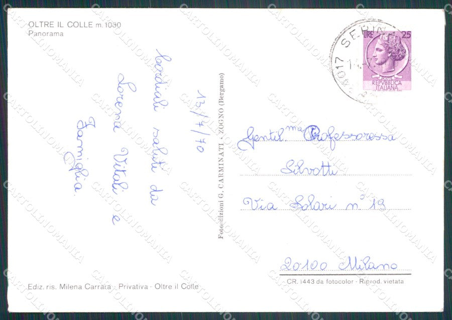 Bergamo Oltre Il Colle Foto FG cartolina KF1968 – retro