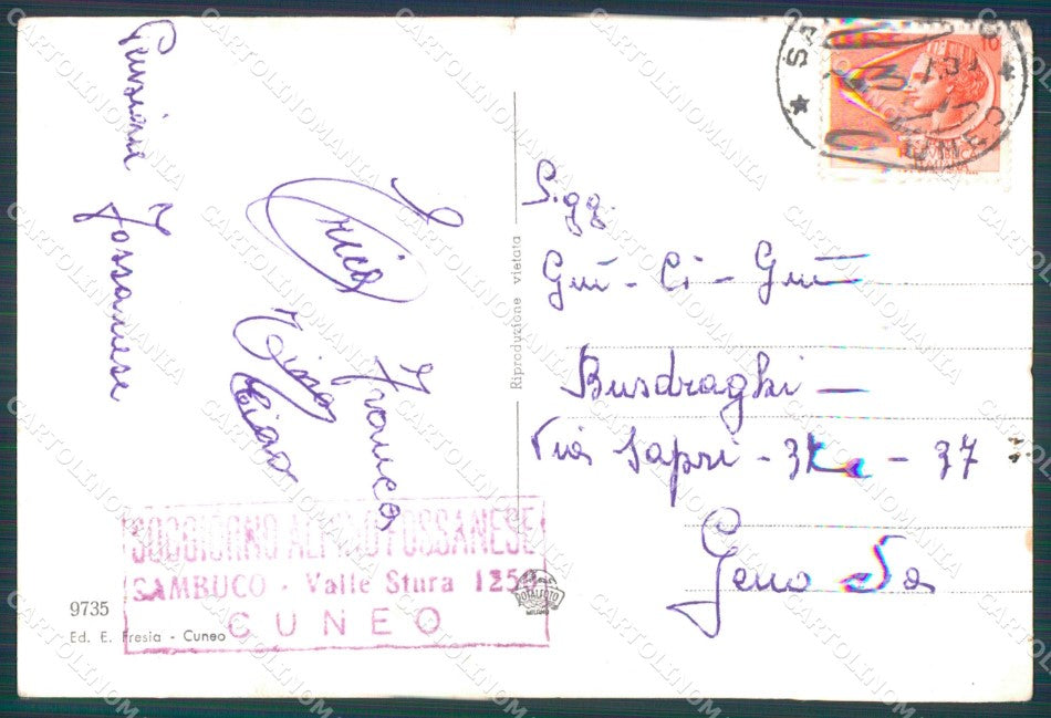 Cuneo Sambuco Valle Stura PIEGA Foto FG cartolina KF1974 – retro