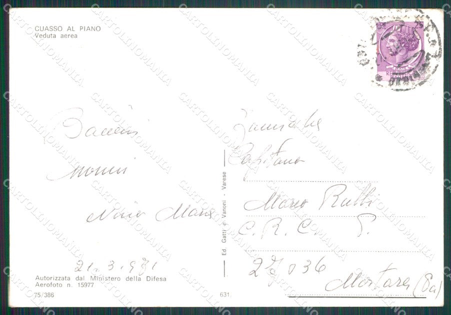 Varese Cuasso al Monte Cuasso al Piano Foto FG cartolina KF1998 – retro