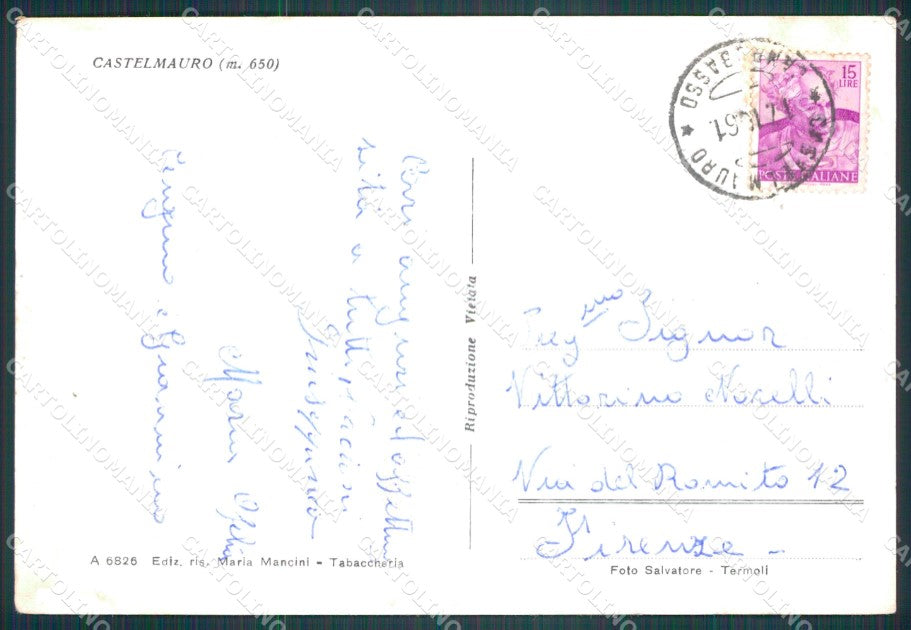 Campobasso Castelmauro PIEGHINA FG cartolina KF2012 – retro