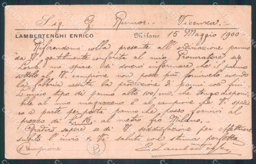 Milano Città Lambertenghi Enrico Commerciale PIEGHINE cartolina KF2543 – retro