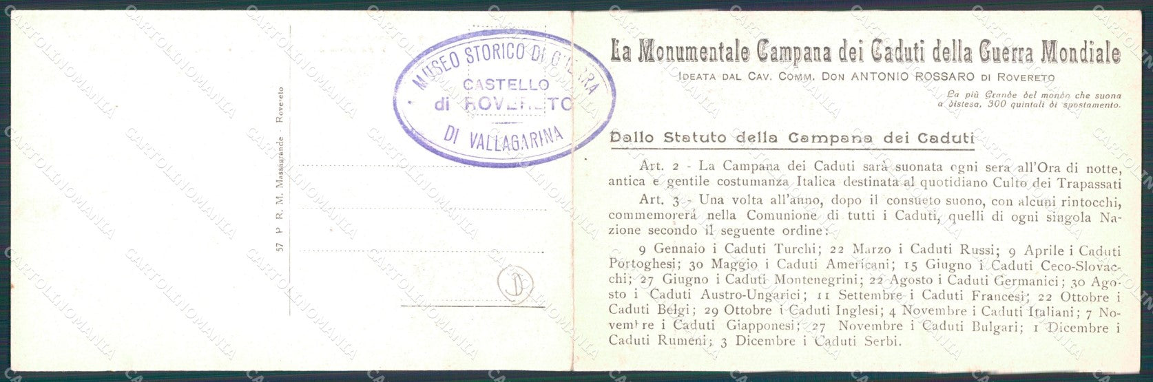 Trento Rovereto Campana doppia cartolina KF3096 – retro