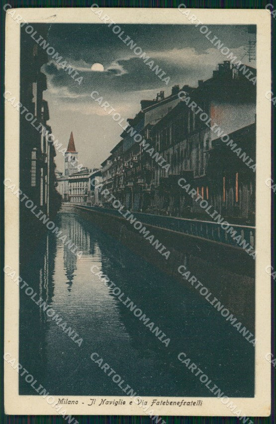 Milano Città Via Fatebenefratelli Naviglio Chiaro di Luna cartolina KF3174 – fronte