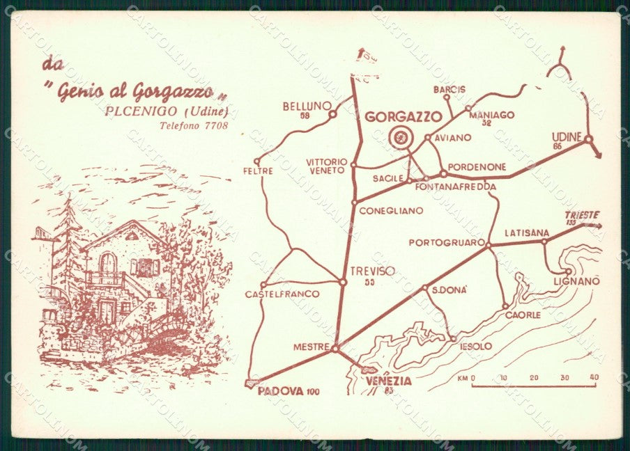 Pordenone Polcenigo Gorgazzo Mappa Pubblicitaria FG cartolina KF3239 – fronte