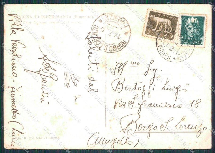 Lucca Pietrasanta Marina Fiumetto PIEGHE ANGOLINO SCOLLATO FG cartolina KF3240 – retro