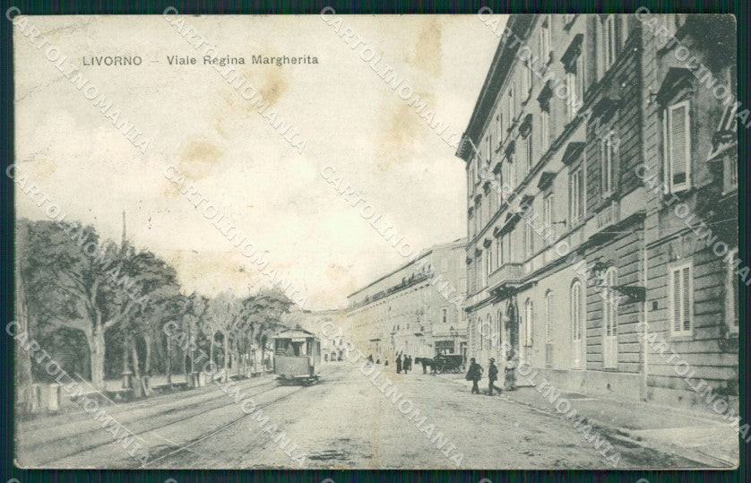 Livorno città viale Regina Margherita PIEGA postcard cartolina KF3344 – fronte