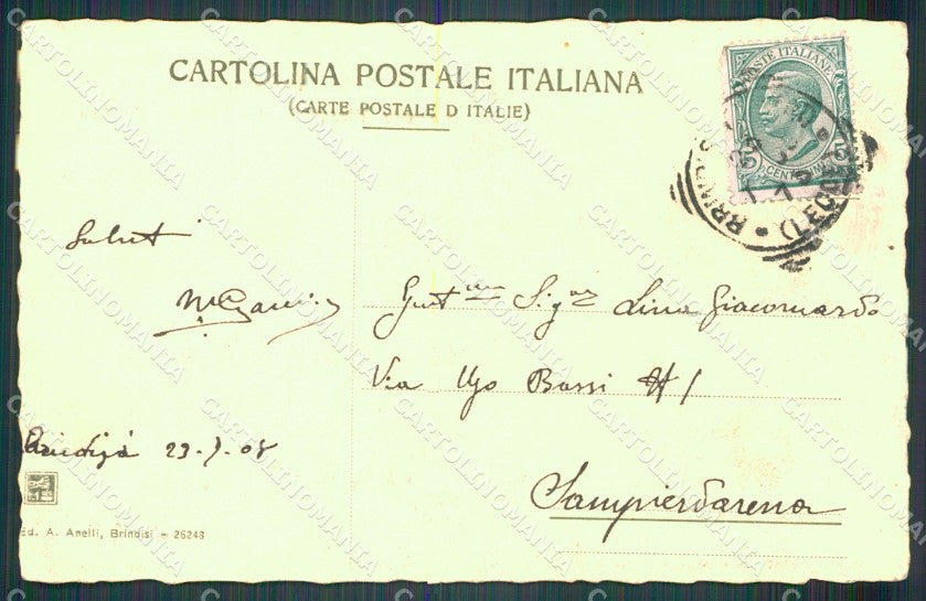 Brindisi città Castello Alfonsino faro secca del fico postcard cartolina KF3389 – retro