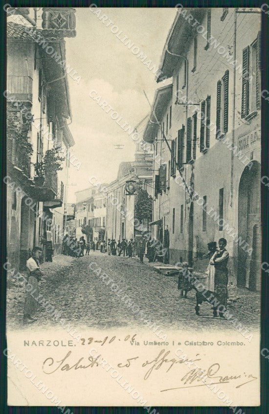 Cuneo Narzole via Umberto I Cristoforo Colombo PIEGA postcard cartolina KF3405 – fronte