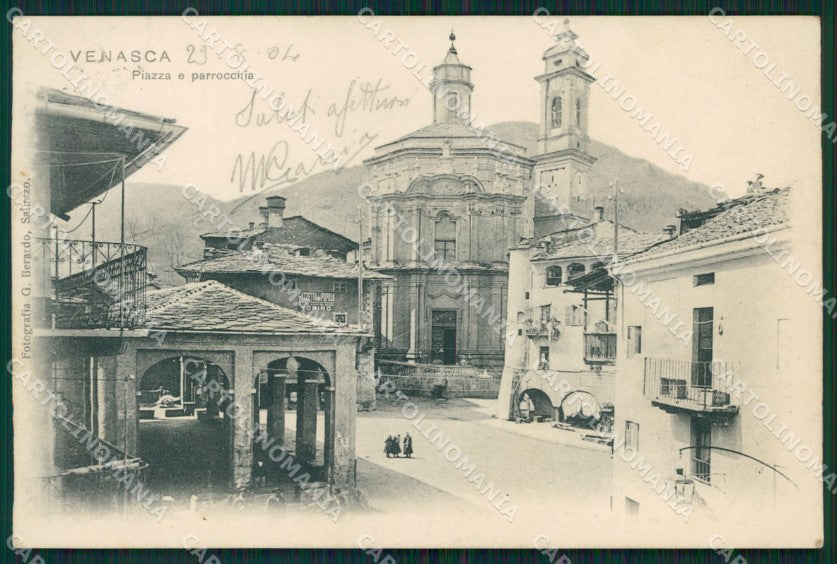 Cuneo Venasca piazza parrocchia postcard cartolina KF3412 – fronte