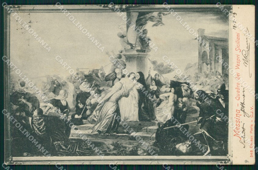 Messina città quadro vespri siciliani postcard cartolina KF3428 – fronte