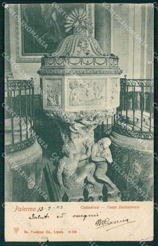 Palermo città cattedrale fonte battesimale postcard cartolina KF3446 – fronte