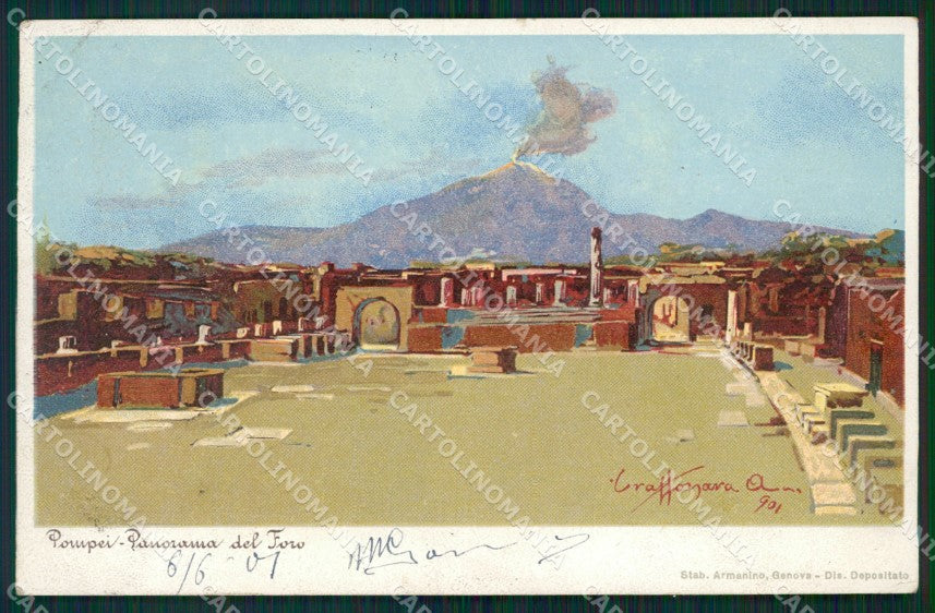 Napoli Pompei panorama del foro Craffonara postcard cartolina KF3497 – fronte