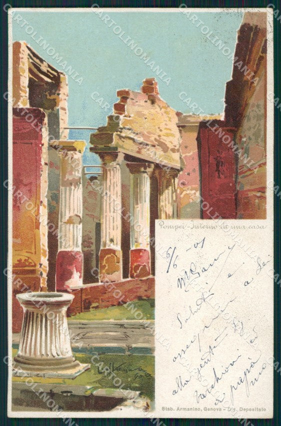 Napoli Pompei interno di una casa Craffonara postcard cartolina KF3498 – fronte