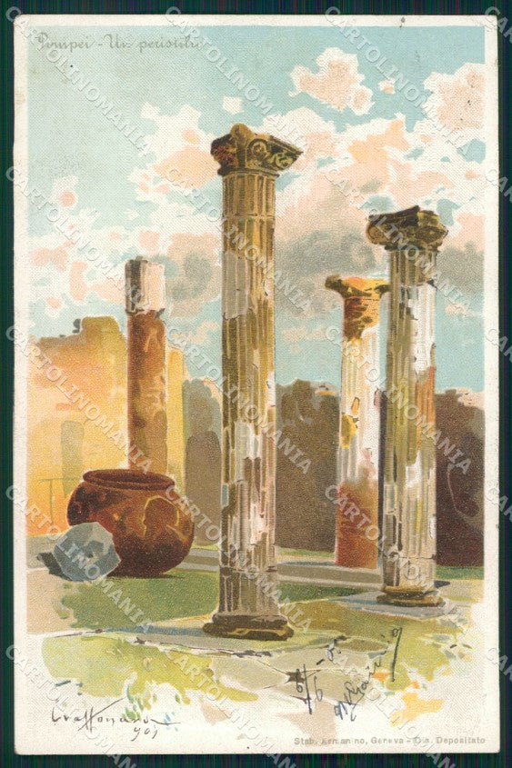 Napoli Pompei un peristilio Craffonara postcard cartolina KF3500 – fronte