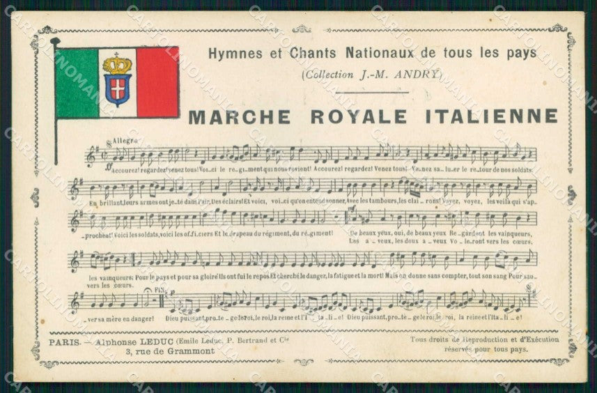 Militari Patriottismo Tricolore Inno Nazionale Spartito Andry cartolina KF3589 – fronte