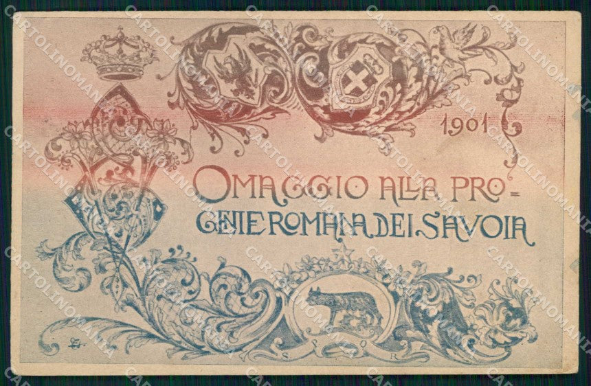 Royalty Reali Omaggio Progenie Romana dei Savoia 1901 cartolina KF3598 – fronte